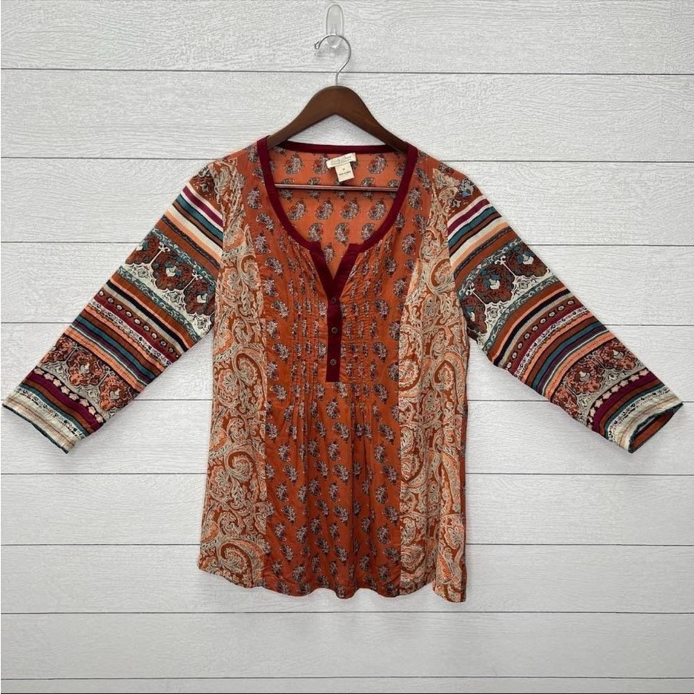 Lucky Brand Paisley Orange Multicolor Boho Tunic, Size Large